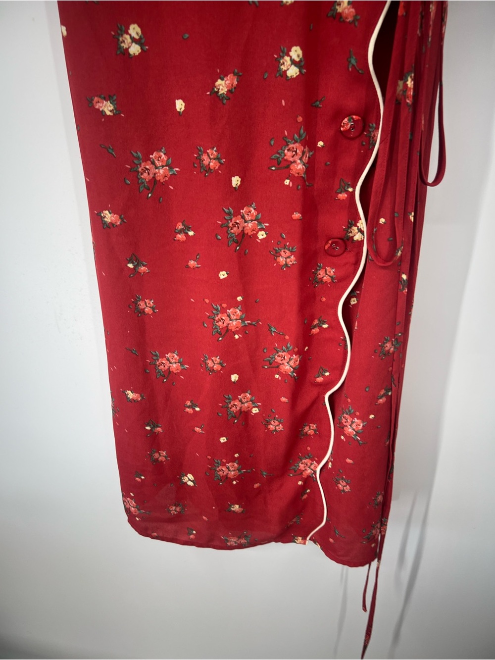 Simple Retro Kimura Floral Print Wrap Midi Dress Red - Picture 5 of 9